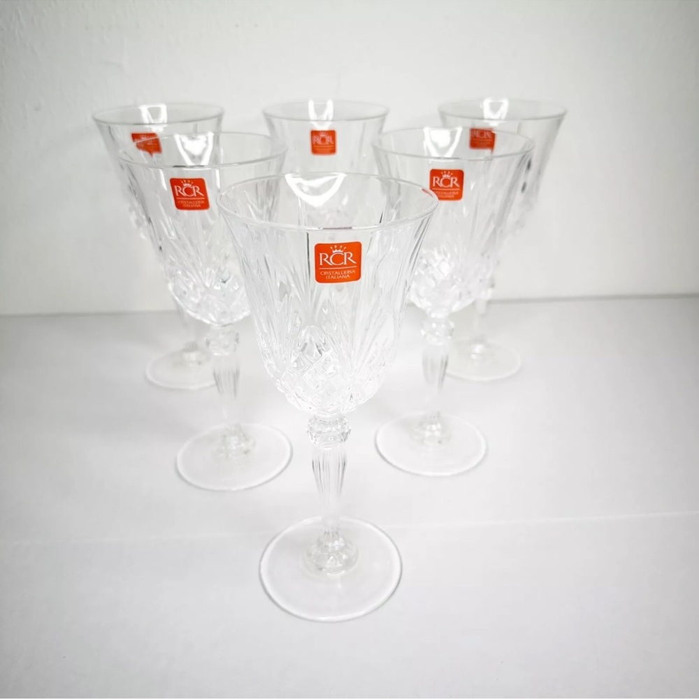 RCR Melodia Wine Goblets Luxion Set Of 6 Cristalleria Italiana Glass New In Box